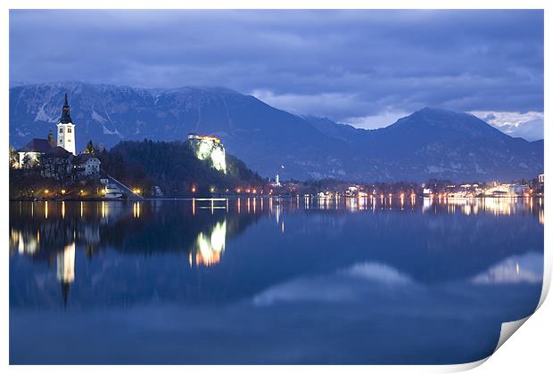 Dusk over Lake Bled Print by Ian Middleton