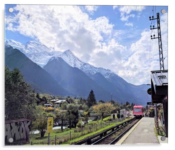 Train approaching alpine station Acrylic by Robert Galvin-Oliphant