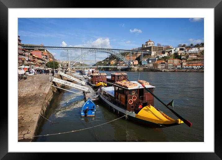 Tour Boats on Douro River in City of Porto Framed Mounted Print by Artur Bogacki