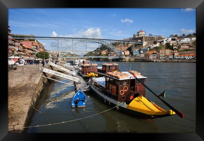 Tour Boats on Douro River in City of Porto Framed Print by Artur Bogacki