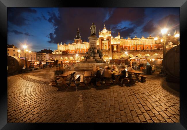 Krakow Main Square in Old Town by Night Framed Print by Artur Bogacki
