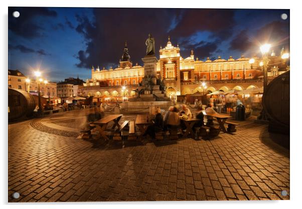 Krakow Main Square in Old Town by Night Acrylic by Artur Bogacki