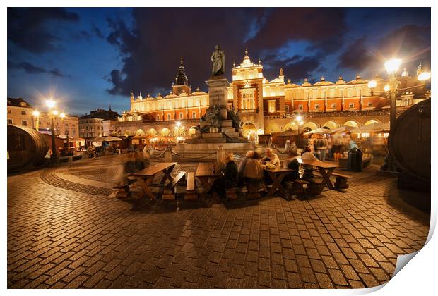 Krakow Main Square in Old Town by Night Print by Artur Bogacki