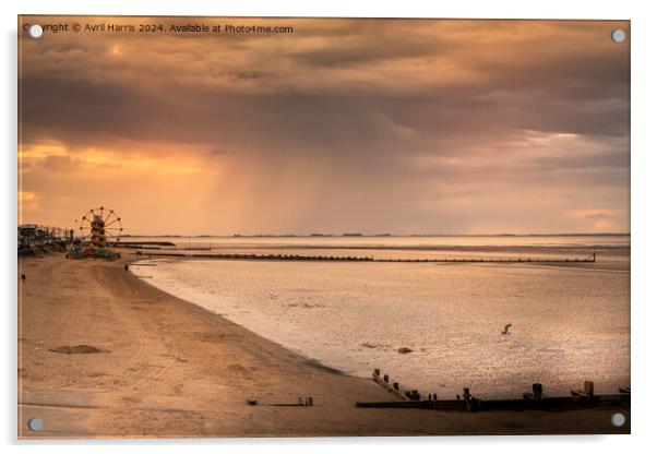 Cleethorpe's Stormy Beach Acrylic by Avril Harris
