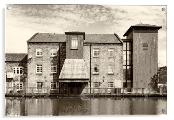 Waterside Inn Leeds Liverpool Canal Leigh arm - Sepia Acrylic by Glen Allen