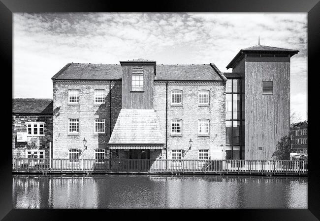 Waterside Inn Leeds Liverpool Canal Leigh arm - Mono Framed Print by Glen Allen