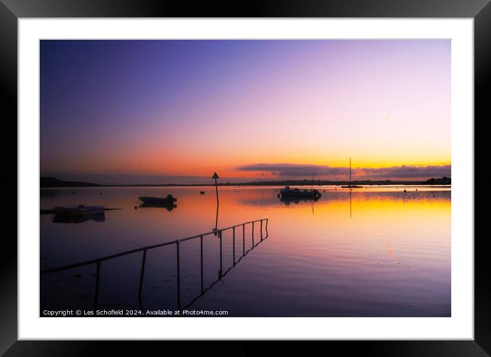 Mudeford Sunset Framed Mounted Print by Les Schofield