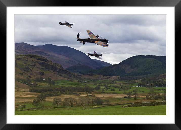 Lancaster bomber and wingmen. Framed Mounted Print by Kevin Tate