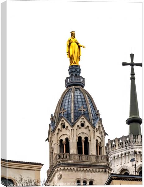 Golden Mary Cross Basilica Notre Dame  de Fourviere Lyon France Canvas Print by William Perry