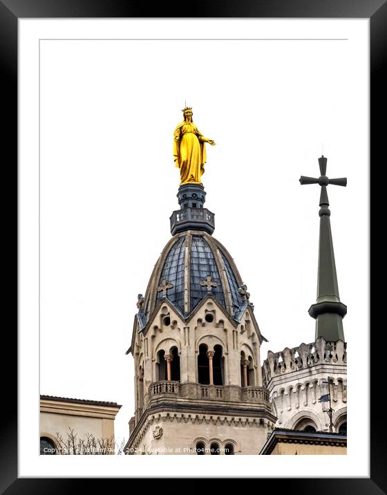 Golden Mary Cross Basilica Notre Dame  de Fourviere Lyon France Framed Mounted Print by William Perry
