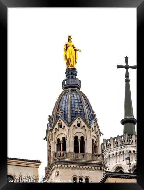 Golden Mary Cross Basilica Notre Dame  de Fourviere Lyon France Framed Print by William Perry