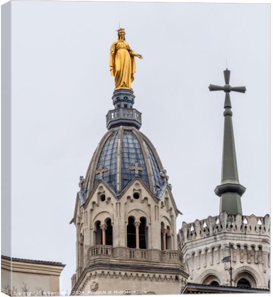Golden Mary Cross Basilica Notre Dame  de Fourviere Lyon France Canvas Print by William Perry