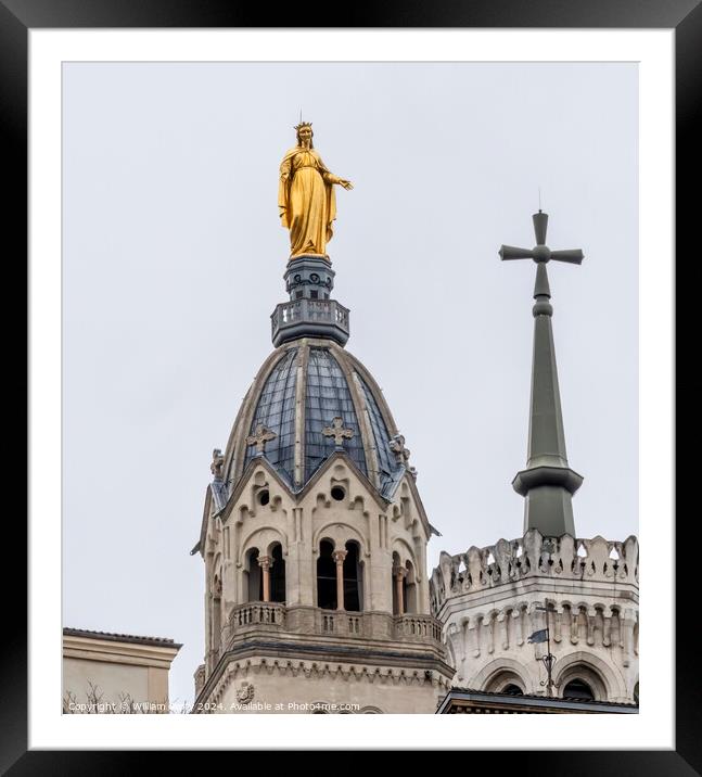 Golden Mary Cross Basilica Notre Dame  de Fourviere Lyon France Framed Mounted Print by William Perry