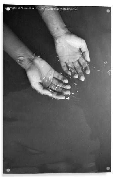 Monochrome hands in water Acrylic by Storm Photo