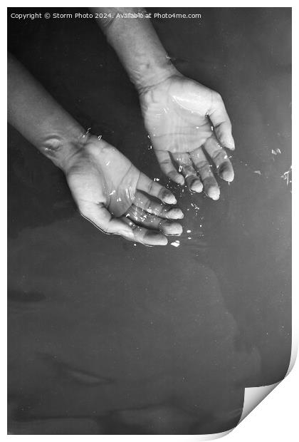 Monochrome hands in water Print by Storm Photo
