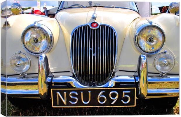 Classic Jaguar Car, Front Grille and Head Lights Canvas Print by Andy Evans Photos