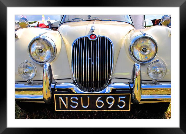 Classic Jaguar Car, Front Grille and Head Lights Framed Mounted Print by Andy Evans Photos