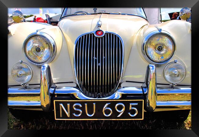 Classic Jaguar Car, Front Grille and Head Lights Framed Print by Andy Evans Photos