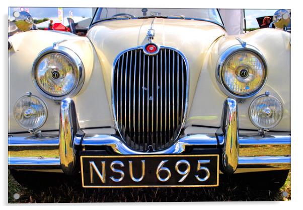 Classic Jaguar Car, Front Grille and Head Lights Acrylic by Andy Evans Photos