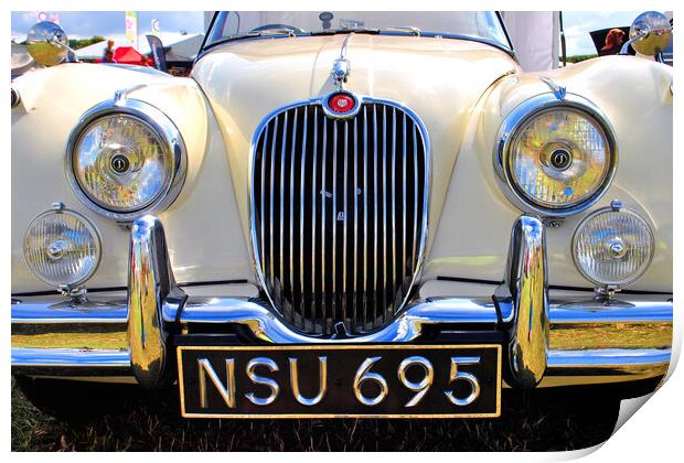 Classic Jaguar Car, Front Grille and Head Lights Print by Andy Evans Photos