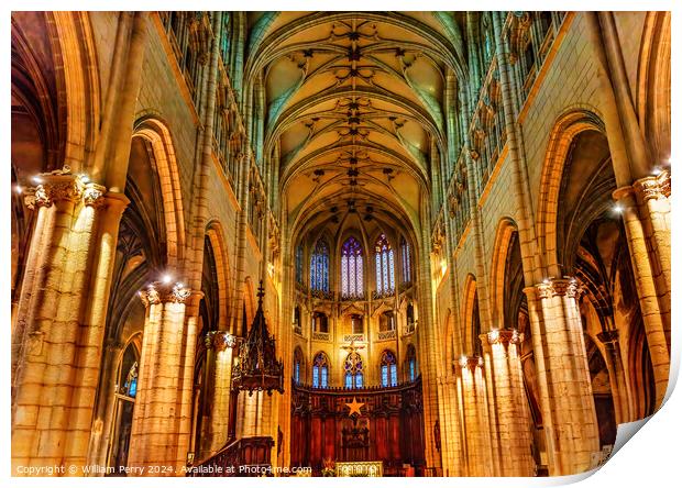 Basilica Pulpit Altar Arches Saint Nizier Church Lyon France Print by William Perry