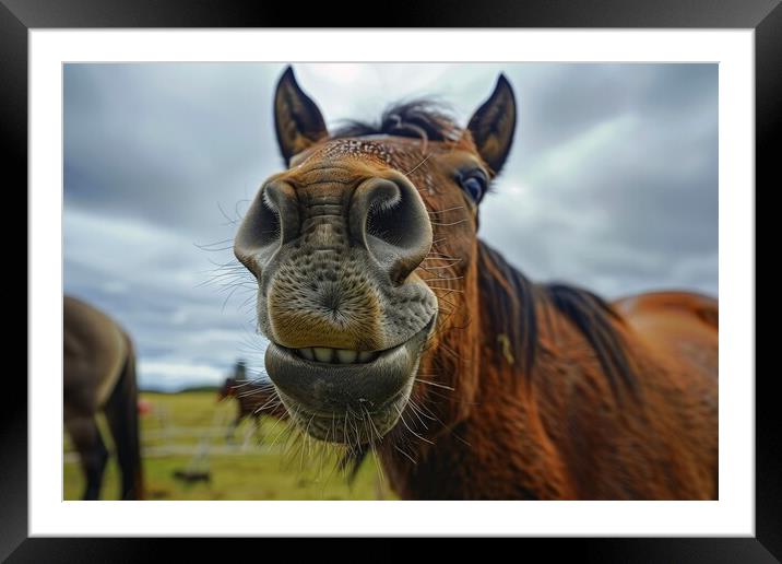 A close up of a horse smiling into the camera. Framed Mounted Print by Michael Piepgras