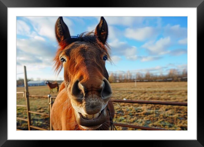 A close up of a horse smiling into the camera. Framed Mounted Print by Michael Piepgras