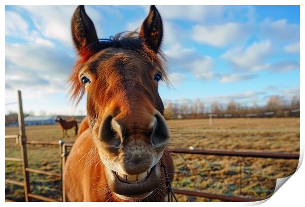 A close up of a horse smiling into the camera. Print by Michael Piepgras