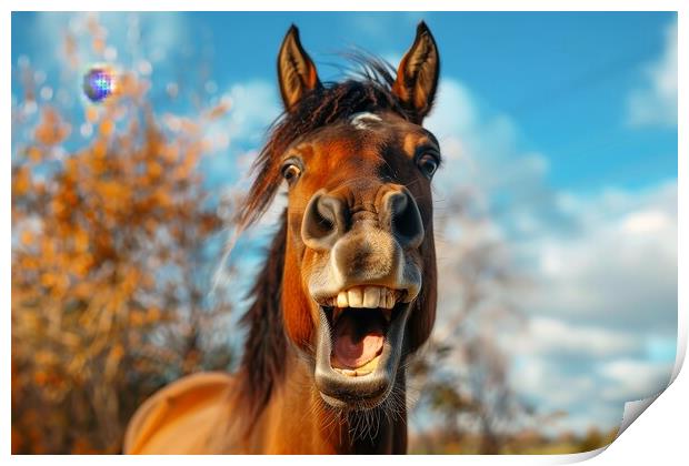 A close up of a horse smiling into the camera. Print by Michael Piepgras