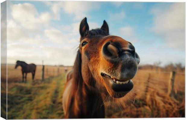 A close up of a horse smiling into the camera. Canvas Print by Michael Piepgras