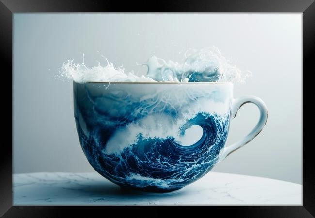 A cup with crushing ocean waves inside. Framed Print by Michael Piepgras