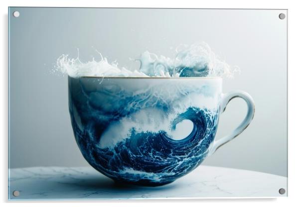 A cup with crushing ocean waves inside. Acrylic by Michael Piepgras