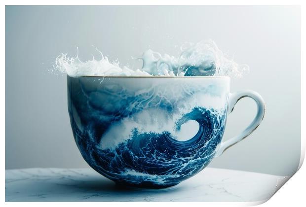 A cup with crushing ocean waves inside. Print by Michael Piepgras