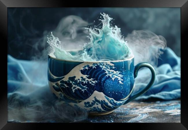 A cup with crushing ocean waves inside. Framed Print by Michael Piepgras