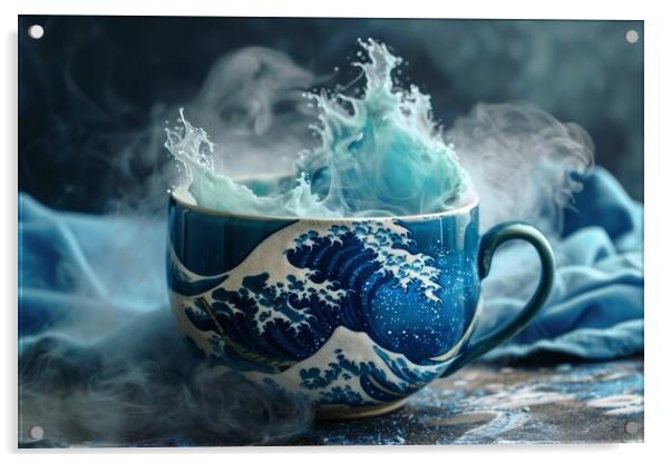 A cup with crushing ocean waves inside. Acrylic by Michael Piepgras