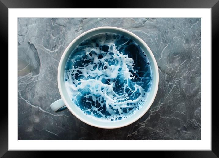 A cup with crushing ocean waves inside from above. Framed Mounted Print by Michael Piepgras
