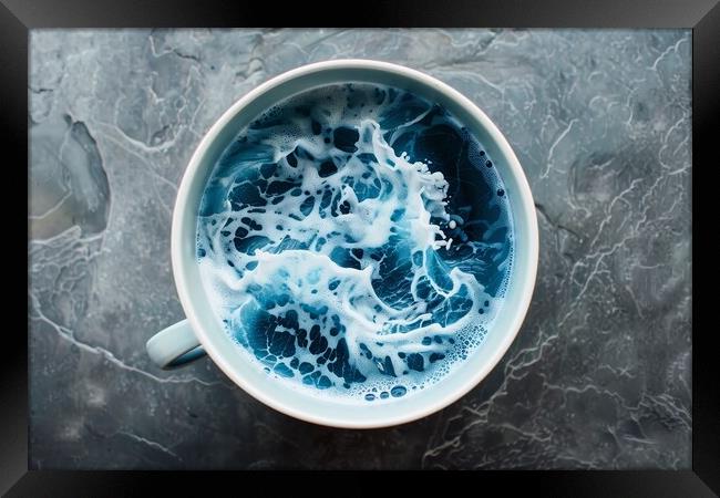 A cup with crushing ocean waves inside from above. Framed Print by Michael Piepgras