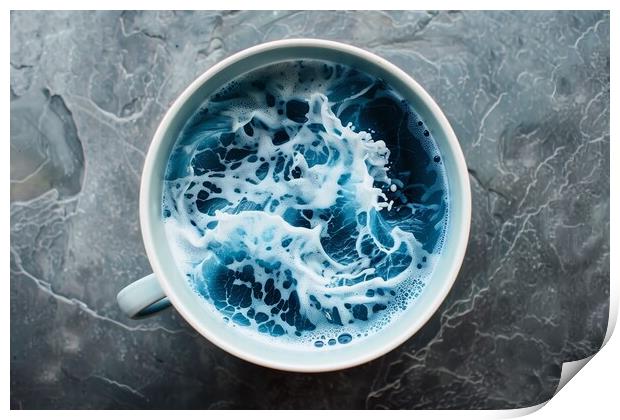 A cup with crushing ocean waves inside from above. Print by Michael Piepgras