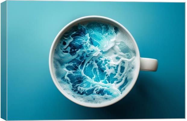 A cup with crushing ocean waves inside from above. Canvas Print by Michael Piepgras