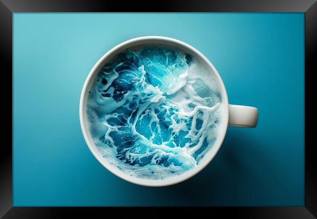 A cup with crushing ocean waves inside from above. Framed Print by Michael Piepgras