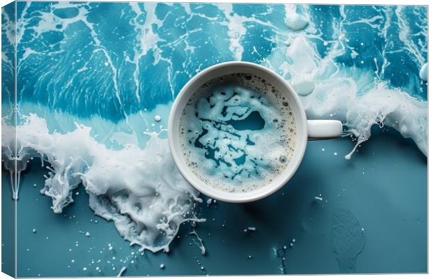 A cup with crushing ocean waves inside from above. Canvas Print by Michael Piepgras