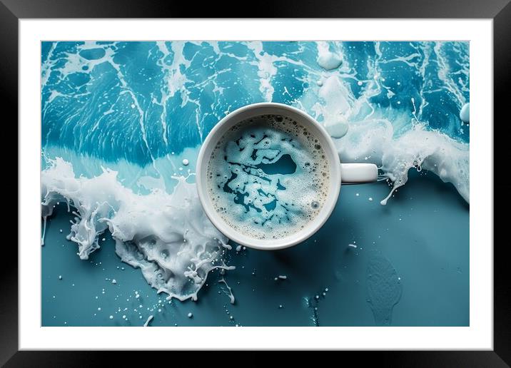A cup with crushing ocean waves inside from above. Framed Mounted Print by Michael Piepgras