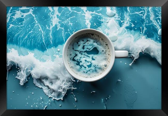 A cup with crushing ocean waves inside from above. Framed Print by Michael Piepgras