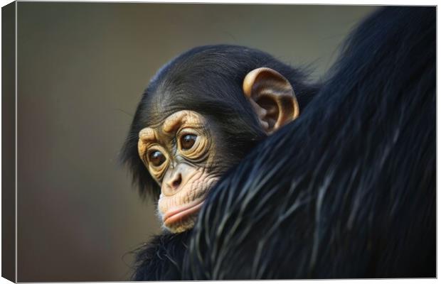 A cute baby chimpanzee in the arms of its mother. Canvas Print by Michael Piepgras