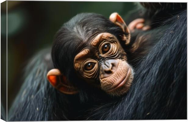 A cute baby chimpanzee in the arms of its mother. Canvas Print by Michael Piepgras