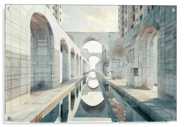 A dream world unfolds with impossible architecture and shifting  Acrylic by Michael Piepgras