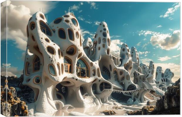 A dream world unfolds with impossible architecture and shifting  Canvas Print by Michael Piepgras