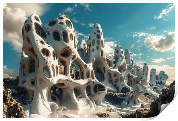 A dream world unfolds with impossible architecture and shifting  Print by Michael Piepgras