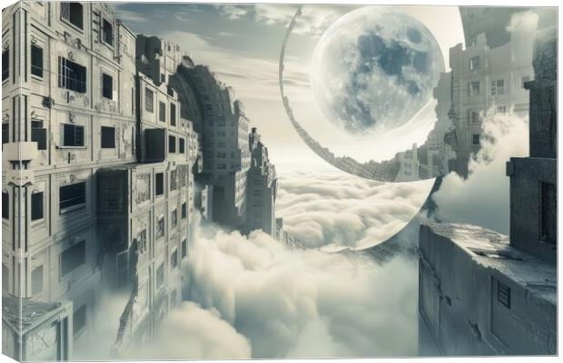 A dream world unfolds with impossible architecture and shifting  Canvas Print by Michael Piepgras