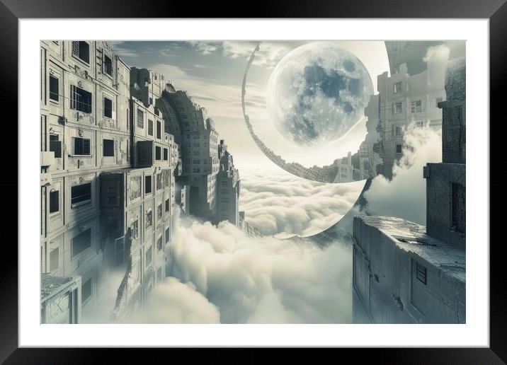 A dream world unfolds with impossible architecture and shifting  Framed Mounted Print by Michael Piepgras
